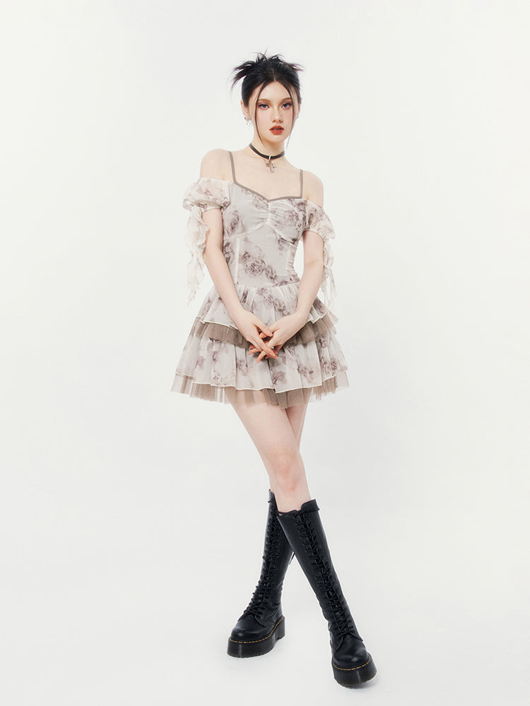 Rose Niche Design Slimming Tulle Suspender Dress VOC0206