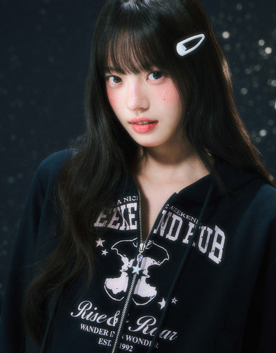 Retro Print Hooded Sweatshirt Short Jacket WEE0108