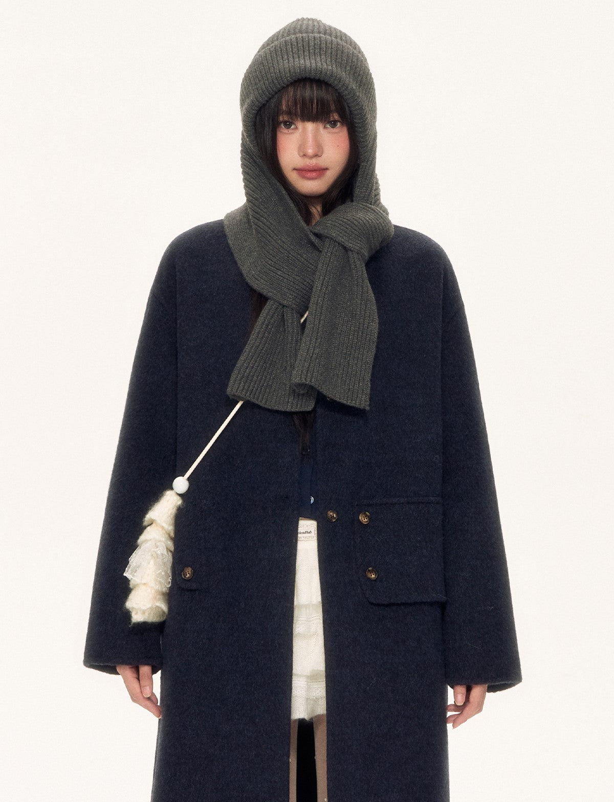 Navy High-end Wool Long Coat WEE0093