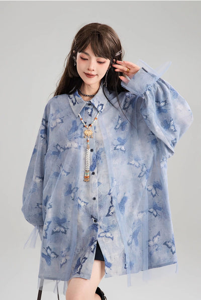 Blended Butterfly Flower Long Sleeve Shirt KEI0164