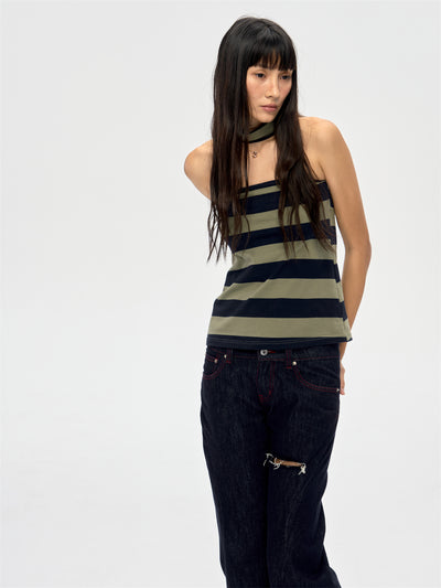 Halter Neck Wrap Striped Top CUR0210