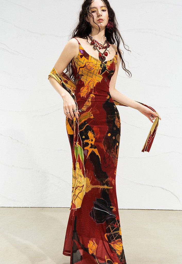 Mondrian Contrast Color Suspender Dress OFA0256