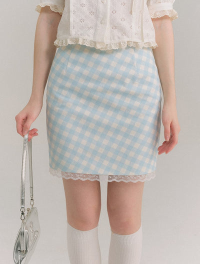 Plaid Lace Hip-hugging Skirt GRO0041