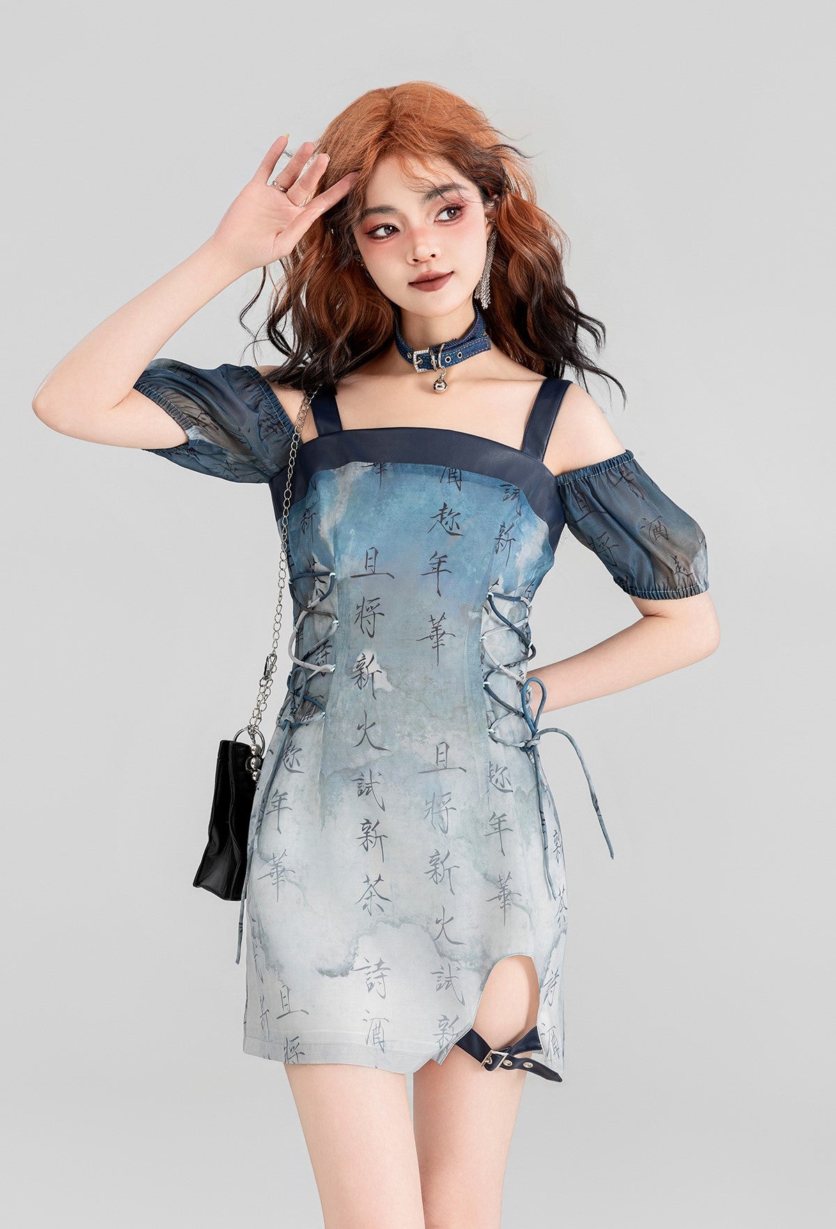 Chinese Style Leather Straps Suspender Dress KEI0158