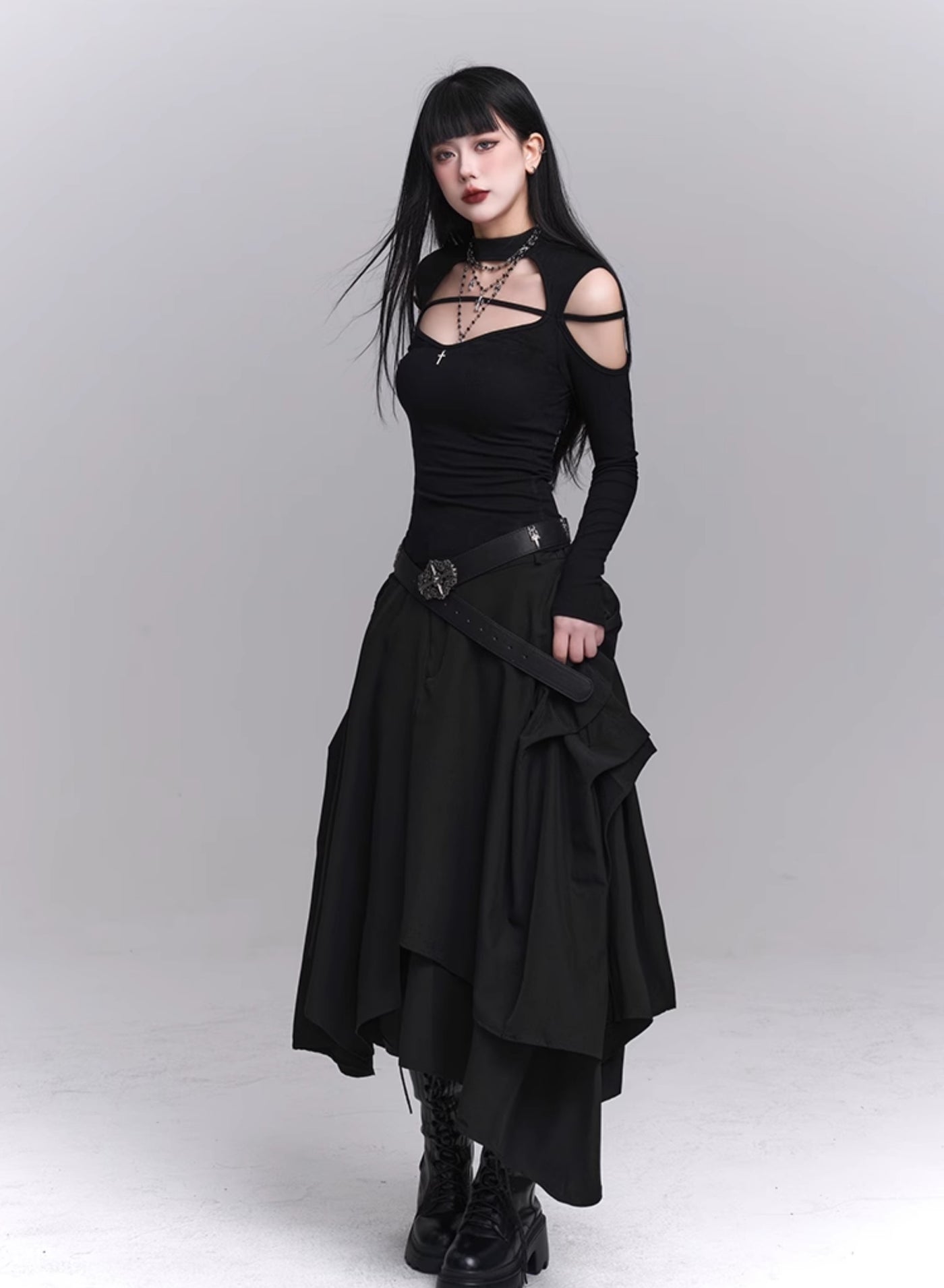 Black Irregular Unique Skirt LAD0166
