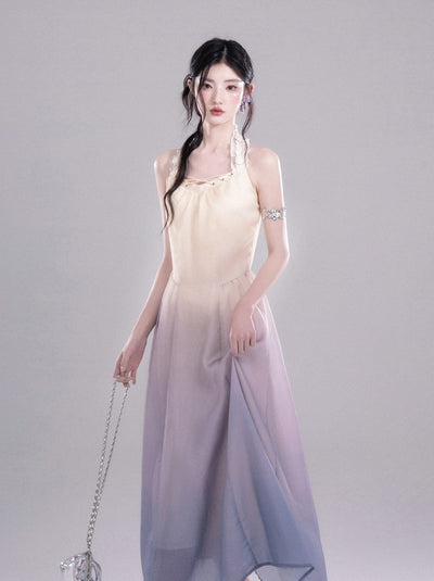 Gradient Purple Halter Sleeveless Dress COT0308