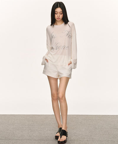 Letter Print White Long-sleeved T-shirt ANA0068
