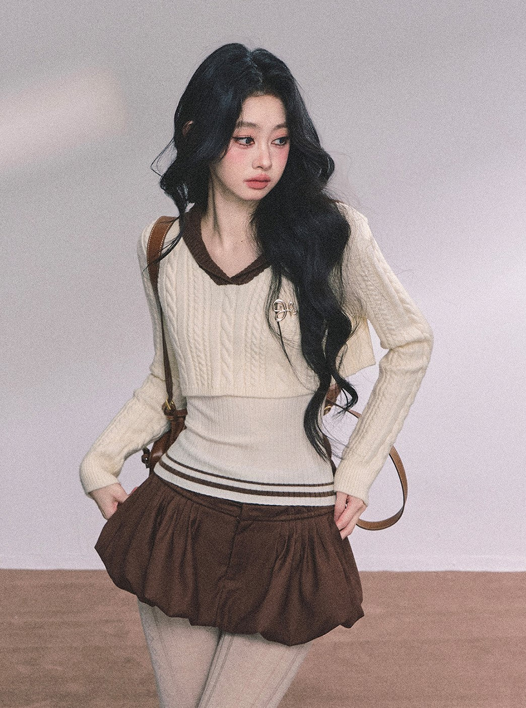 American Style Navy Collar Knitted Top+Vest DIA0616