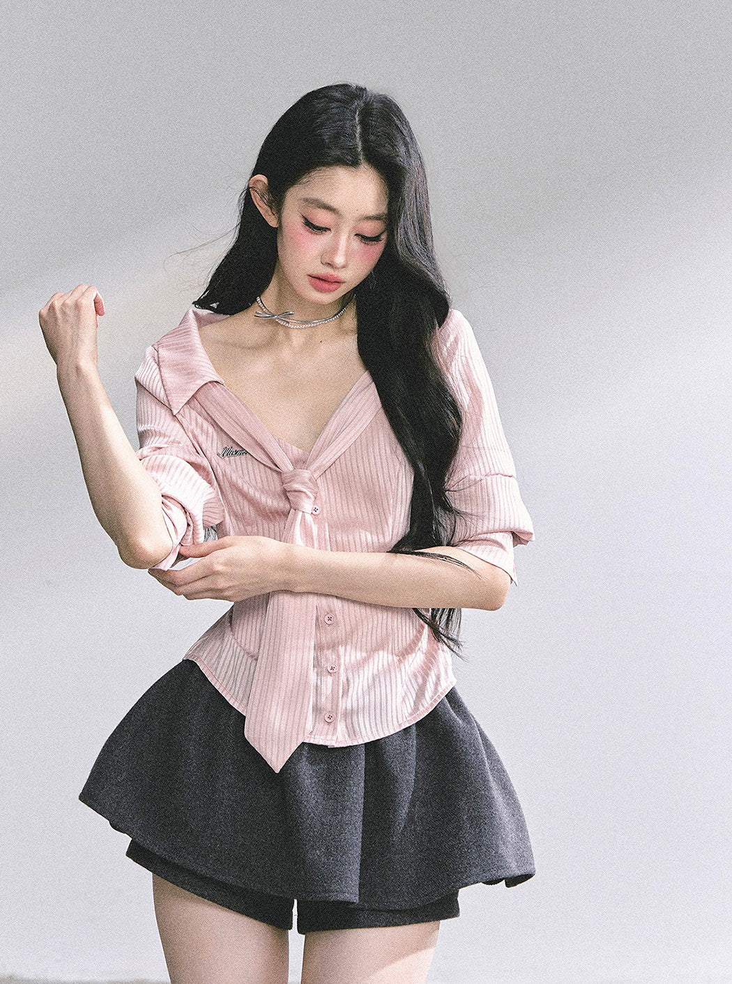 Pink Polo Collar Striped Shirt  DIA0570