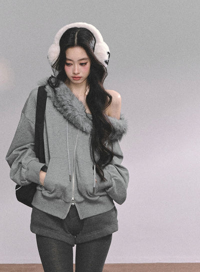 Fur Collar Sweatshirt/Shorts DIA0624