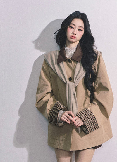 British Style Polo Collar Plaid Jacket DIA0656