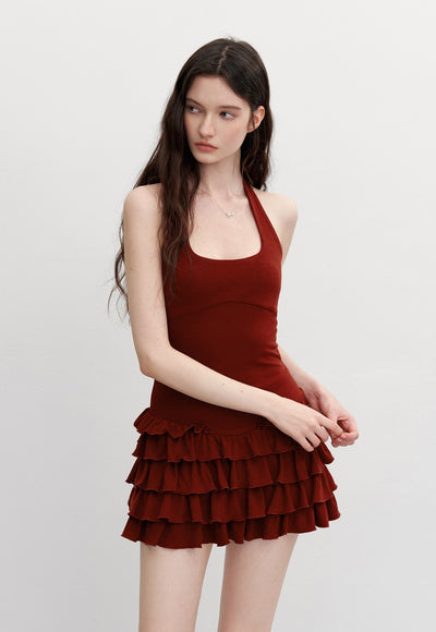 Halter Neck Splicing Cake Dress AYF0094