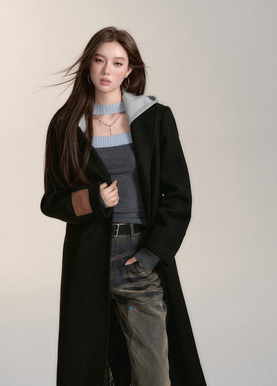 Woolen Hooded Versatile Long Coat VIA0176