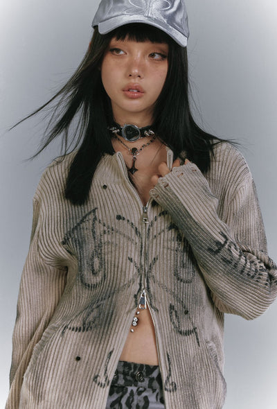 Dirty Wash Design Sweater Cardigan KIN0149