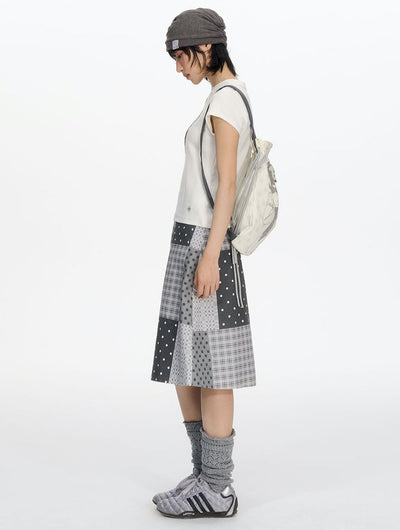 Polka Dot Plaid Print Skirt NEC0209