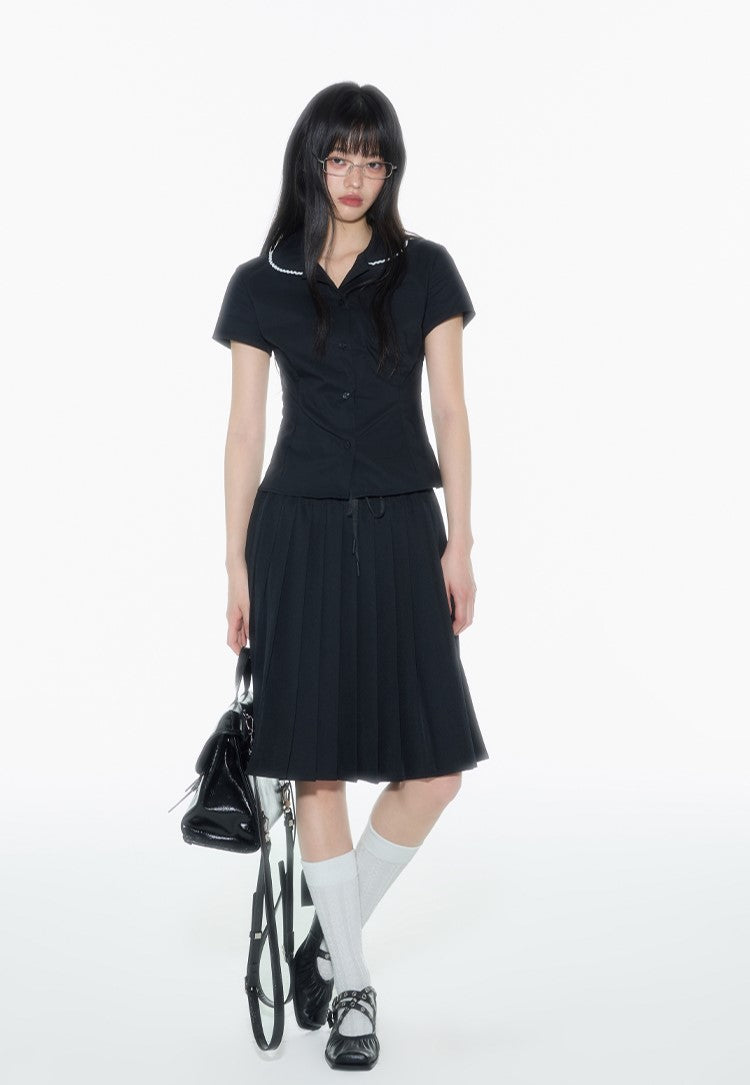 Black Lace Doll Collar Shirt ONT0017