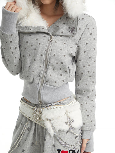 Full Star Design Fur-collar Hooded Jacket UNC0329