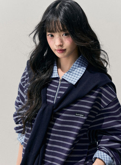 Blue Faux Two-Piece Striped T-Shirt DIA0710