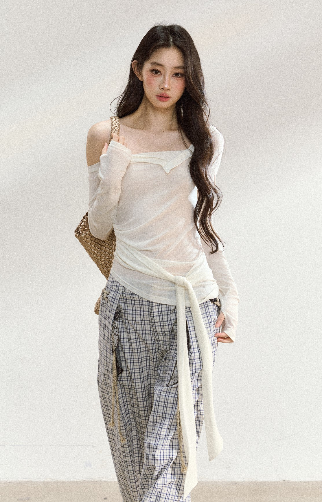 One Shoulder White Cross Strap T-shirt SHI0200