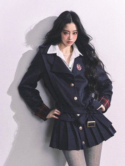 Fake Two-piece College Pleated Dress DIA0627