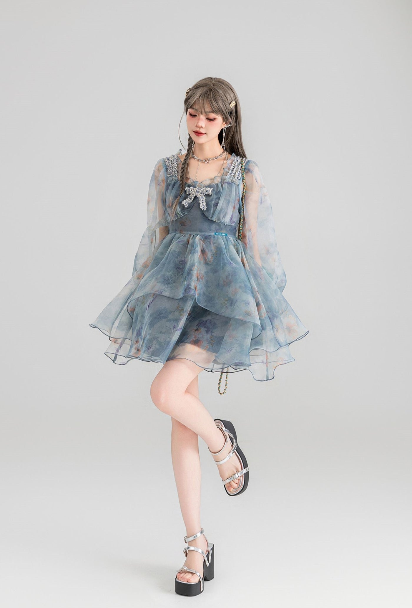 Floral Short/Long Sleeve Fairy Puffy Princess Dress KEI0065