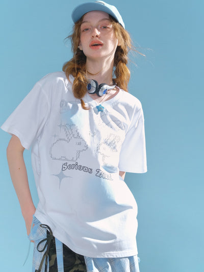 Drawstring Rabbit Print V-neck T-shirt ZIZ0268
