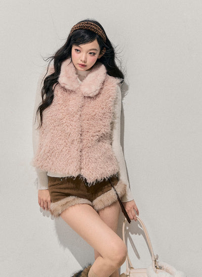 Pink Reversible Faux Fur Vest Jacket DIA0720