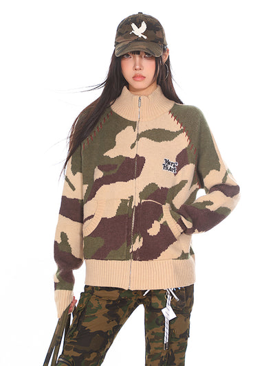 Retro Street Camouflage Knitted Zipper Jacket UNC0167