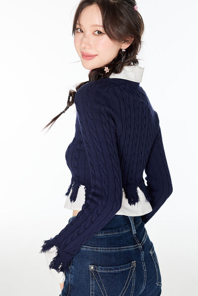 College Style Splicing Shirt Sweater VIA0141