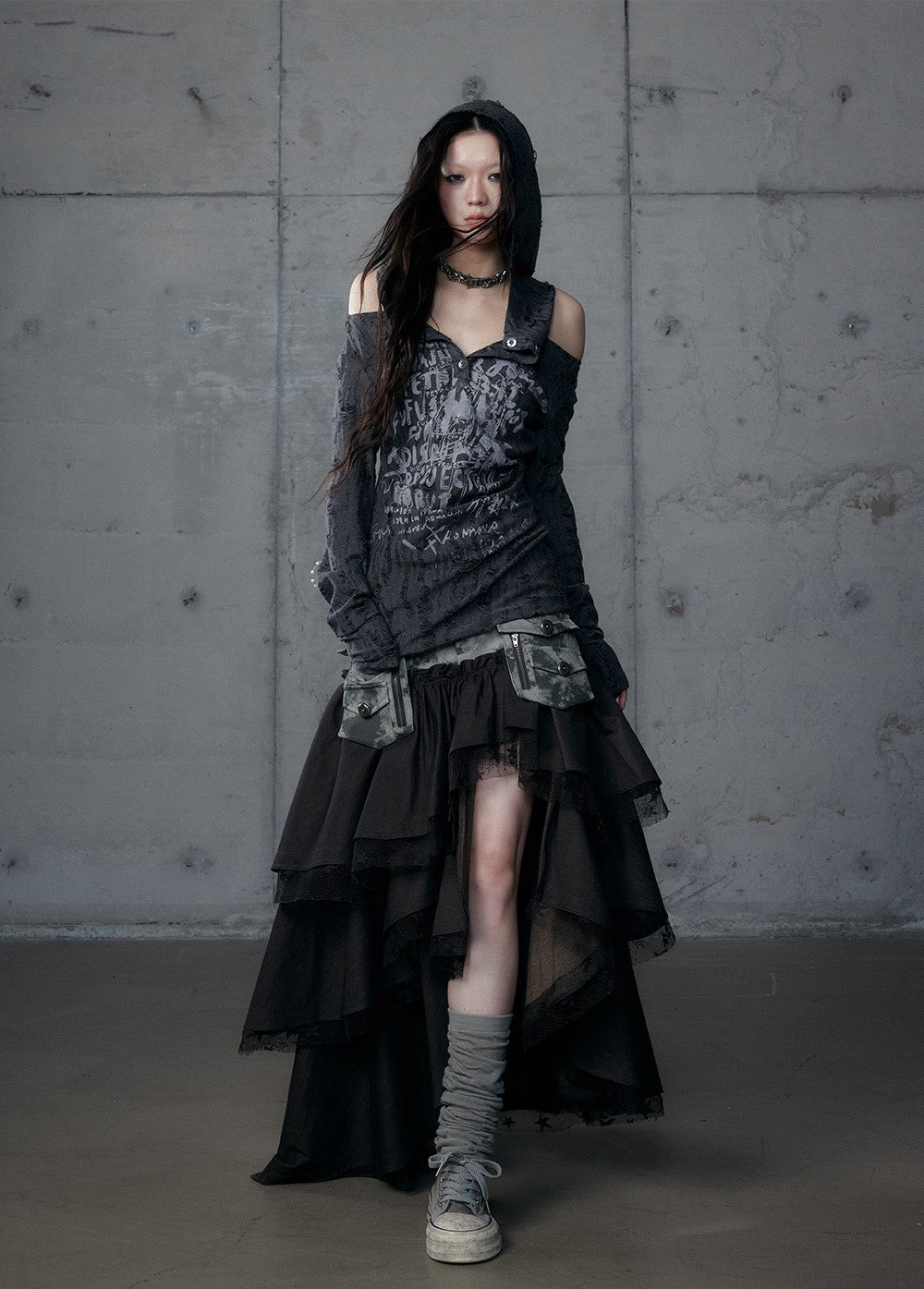 Punk Irregular Cake Long Skirt NOR0186