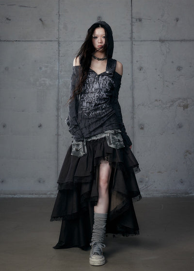 Punk Irregular Cake Long Skirt NOR0186