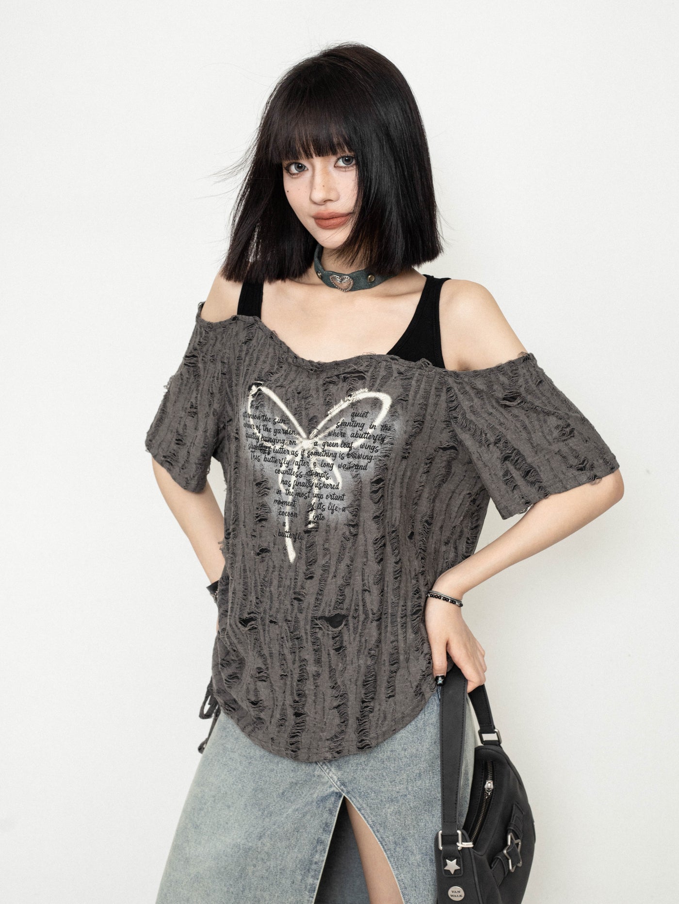 Off-shoulder Butterfly Sleeveless Loose Suspender Top ZER0223