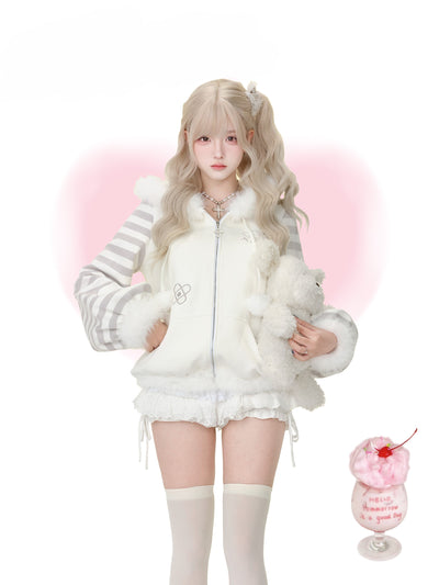 Gray and White Striped Hooded Jacket/Cake Skirt SER0198