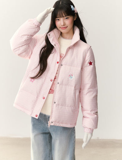 Plaid Embroidered Stand Collar Down Jacket NTO0242