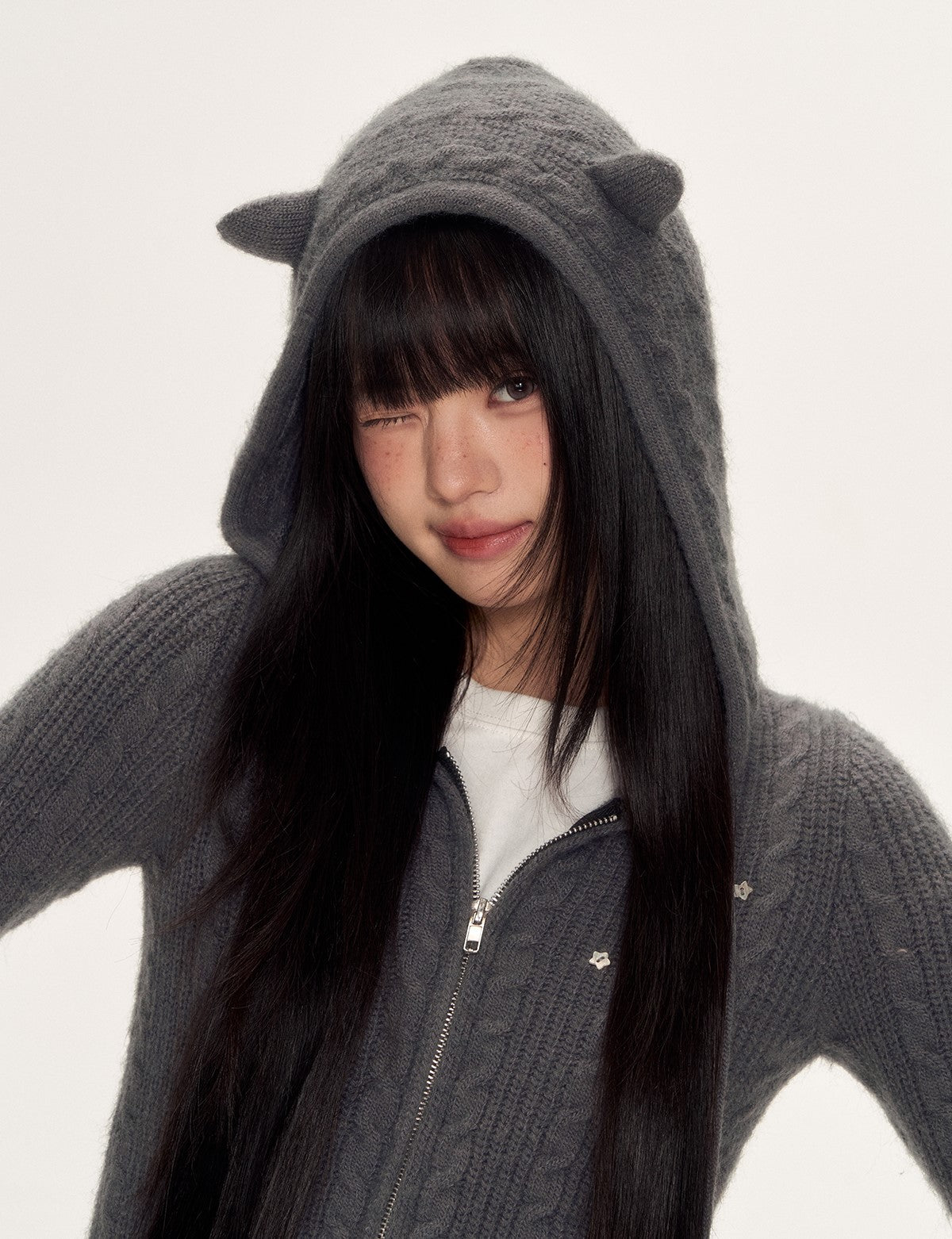 Cat Ear Knitted Hooded Cardigan WEE0096