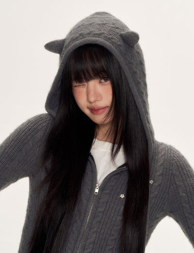 Cat Ear Knitted Hooded Cardigan WEE0096