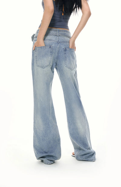 Large Belt Wide-leg Jeans APE0377