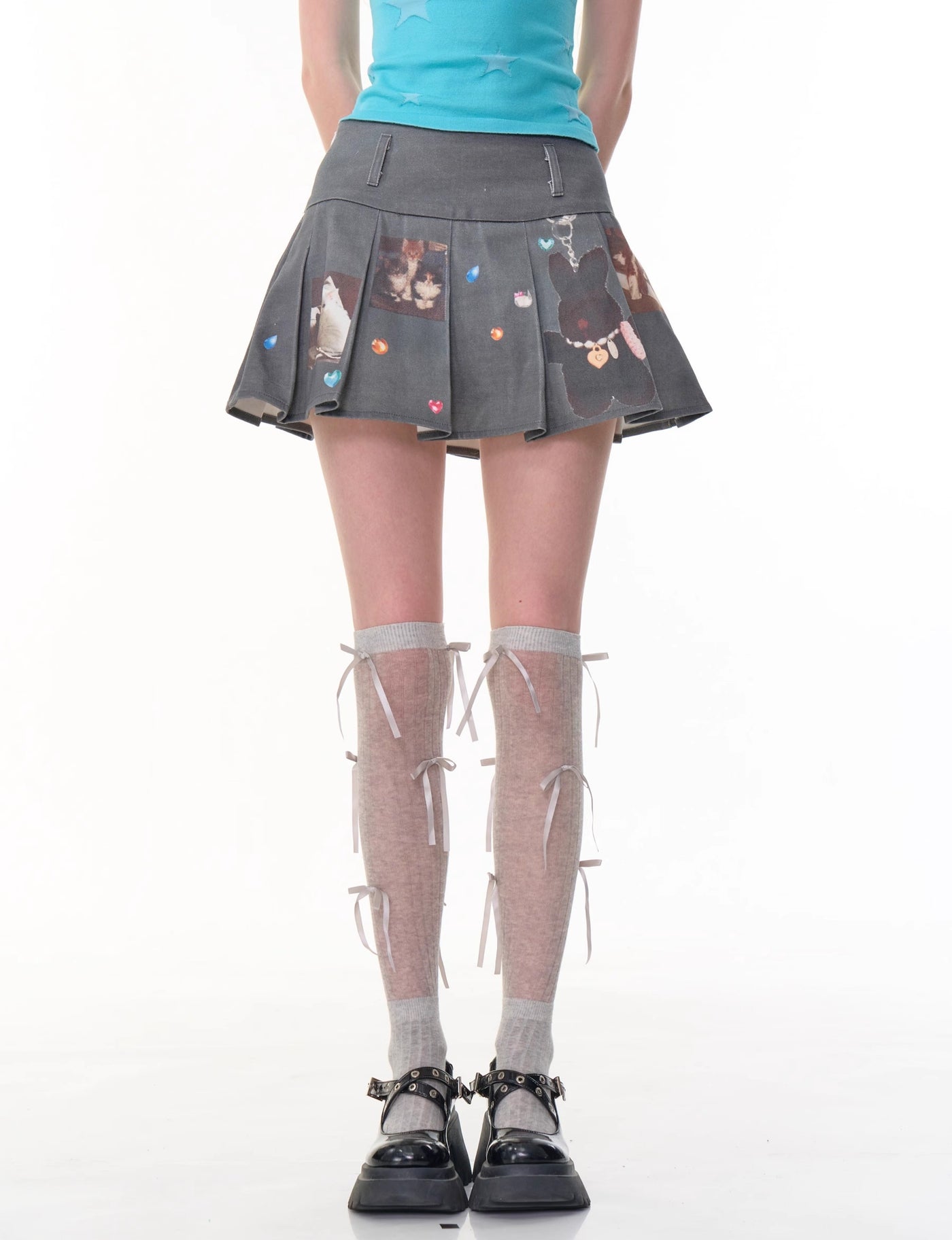Gray Animal Print Pleated Skirt ZIZ0294