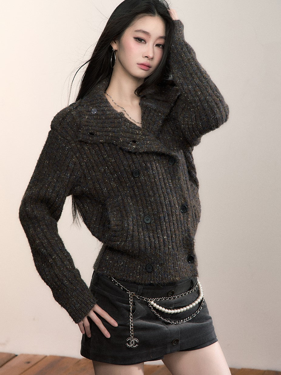 Yarn High-Neck Knit Cardigan VIA0357