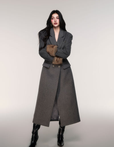 Grey Detachable Scarf Long Coat LUL0207