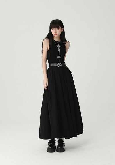 Black Sleeveless Suspender Long Dress LAD0094