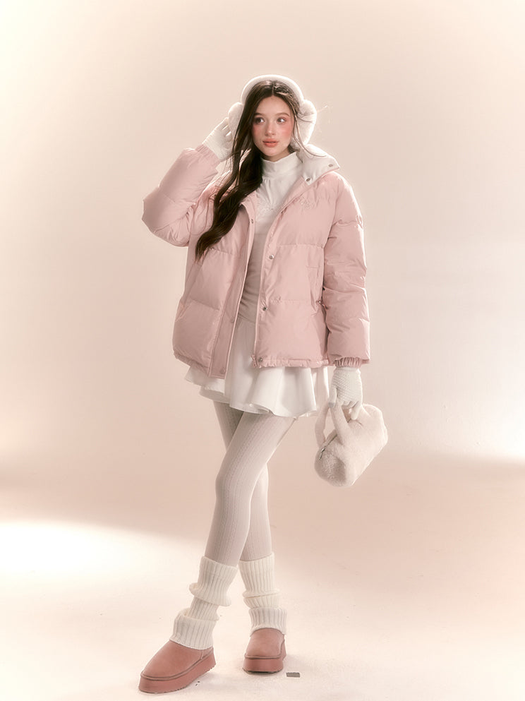 Macaron Light Blue/Pink Stand Collar Short Down Jacket QDQ0098