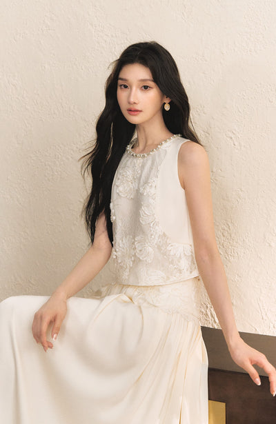White Sleeveless Lace Top/Skirt OSH0179