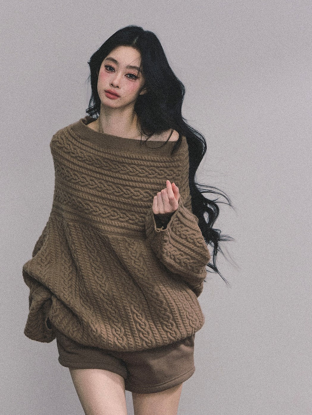 American One Shoulder Cable Sweater DIA0619