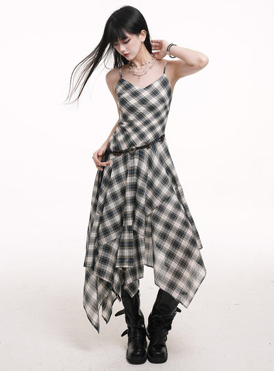 Irregular Plaid Suspender Dress LAD0174