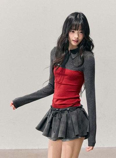 Long-Sleeve Polo Block Color T-Shirt DIA0741