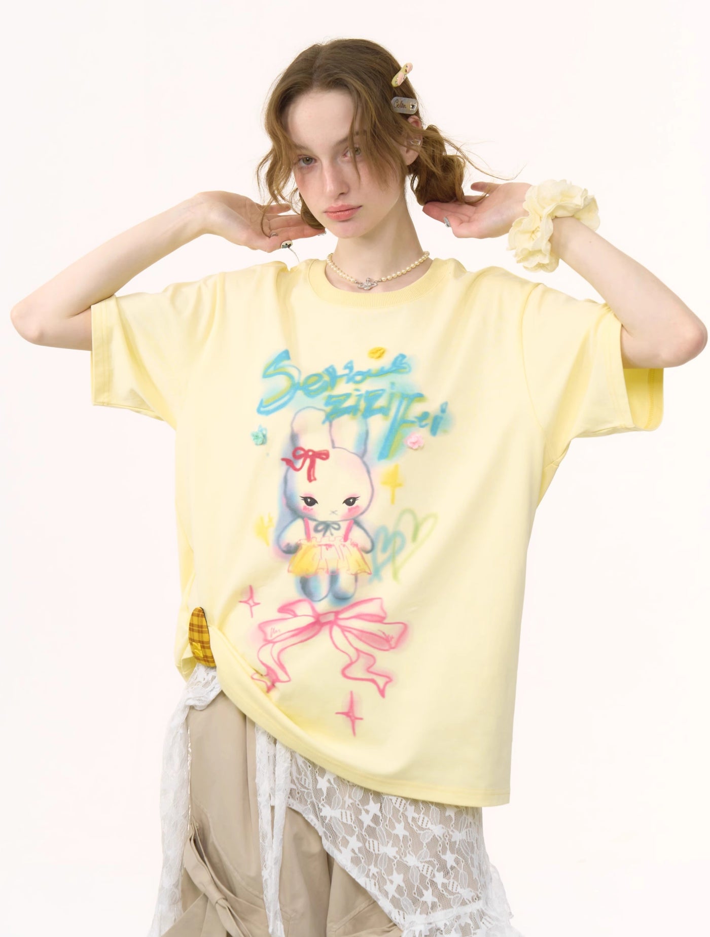 Letter Rabbit Print Loose T-shirt ZIZ0251