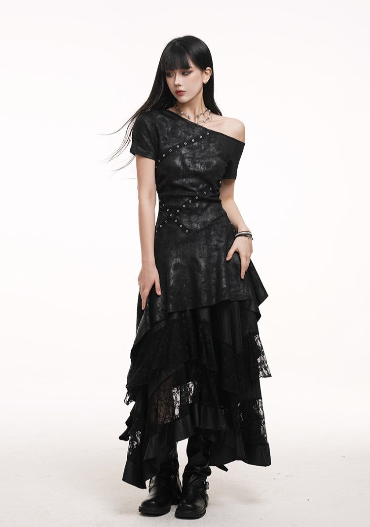 Black Off-shoulder Dress/Inner Skirt LAD0170