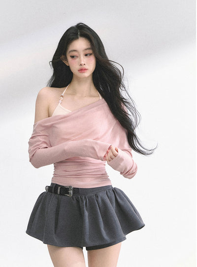 Fake Two-piece Off-Shoulder T-shirt DIA0528