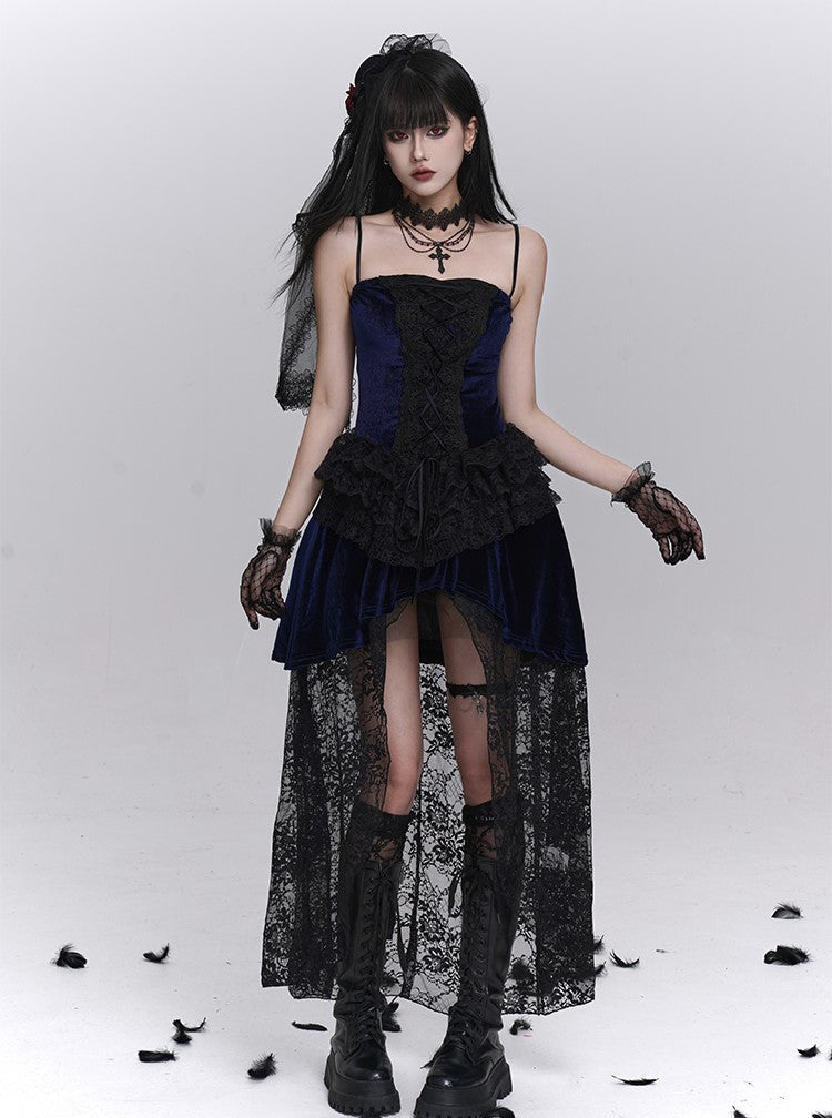 Gothic Style Blue Lace Strap Dress/Black Cardigan LAD0238